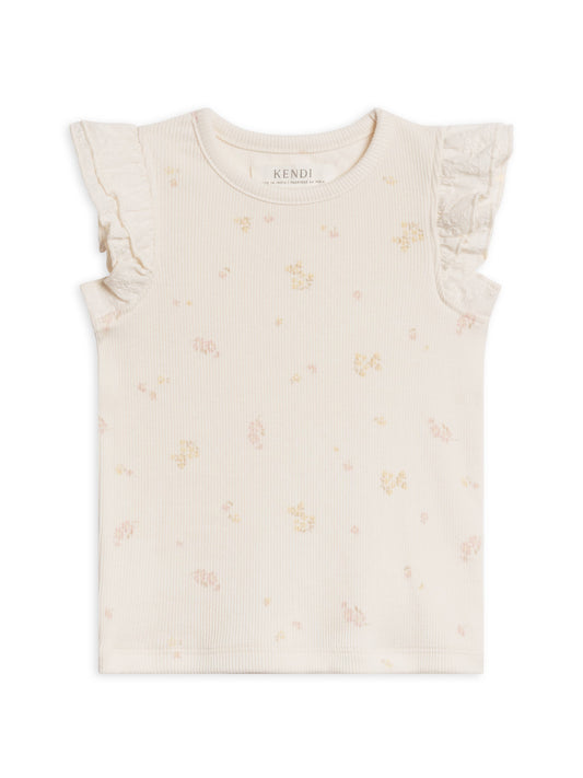 Ribbed Tank with Eyelet Ruffle